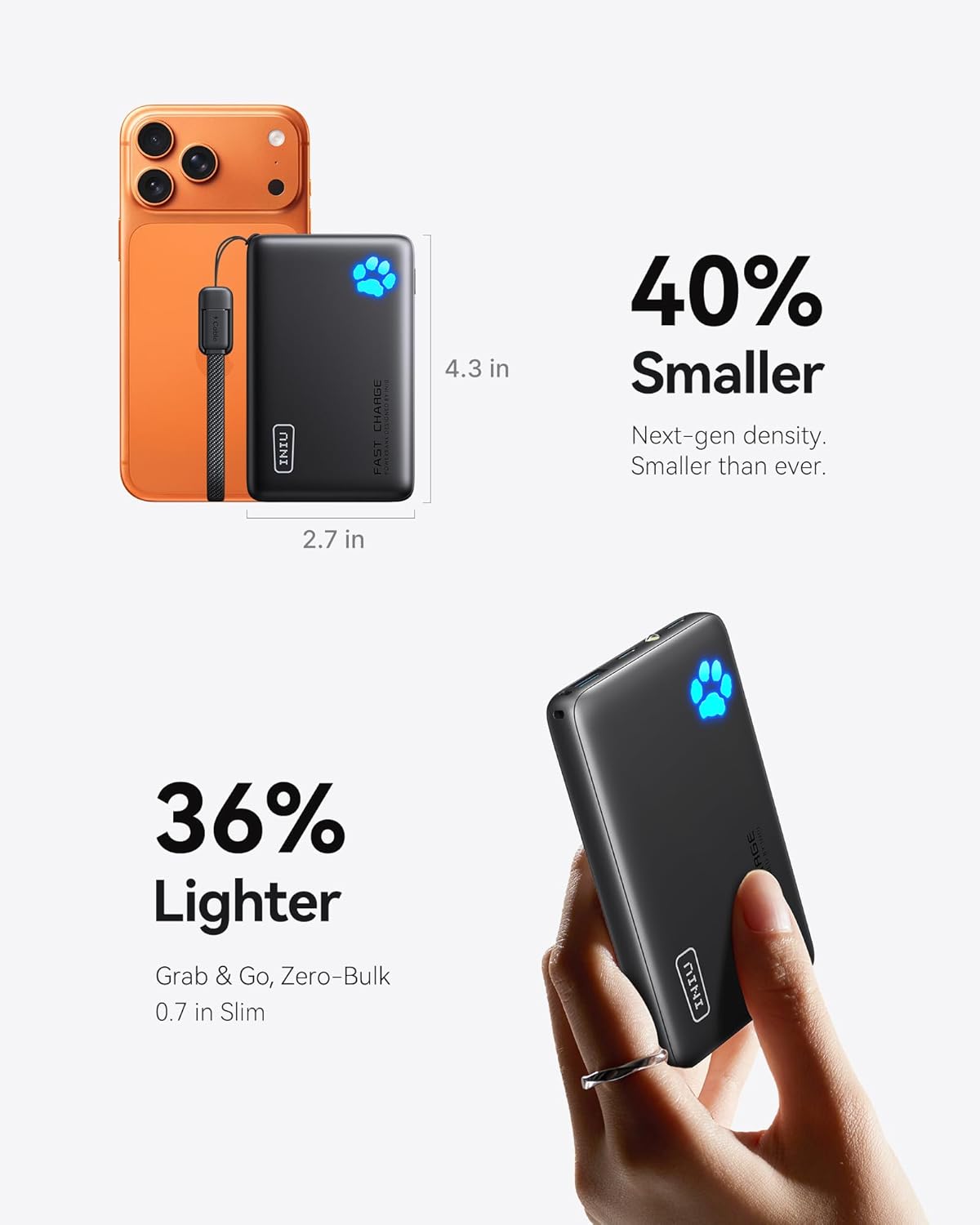 Ultra Slim 45W Fast Charging with Attached USB C Cable